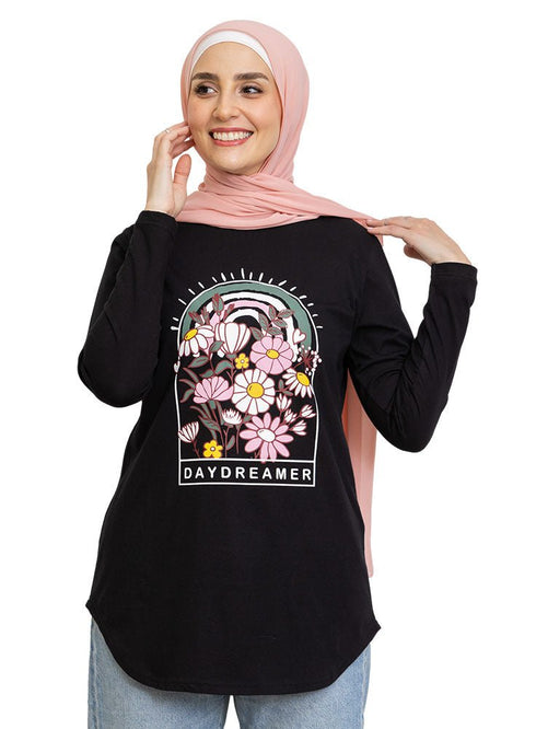 Black Printed Long - Sleeve Design 2 - Khotwh